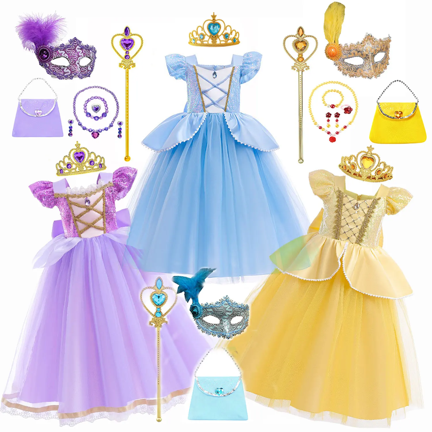 Princess Fancy Cinderella Dress Up Halloween Costume Pumpkin Car Halloween Disguise Birthday Party Outfit Garland for Girls 2-10