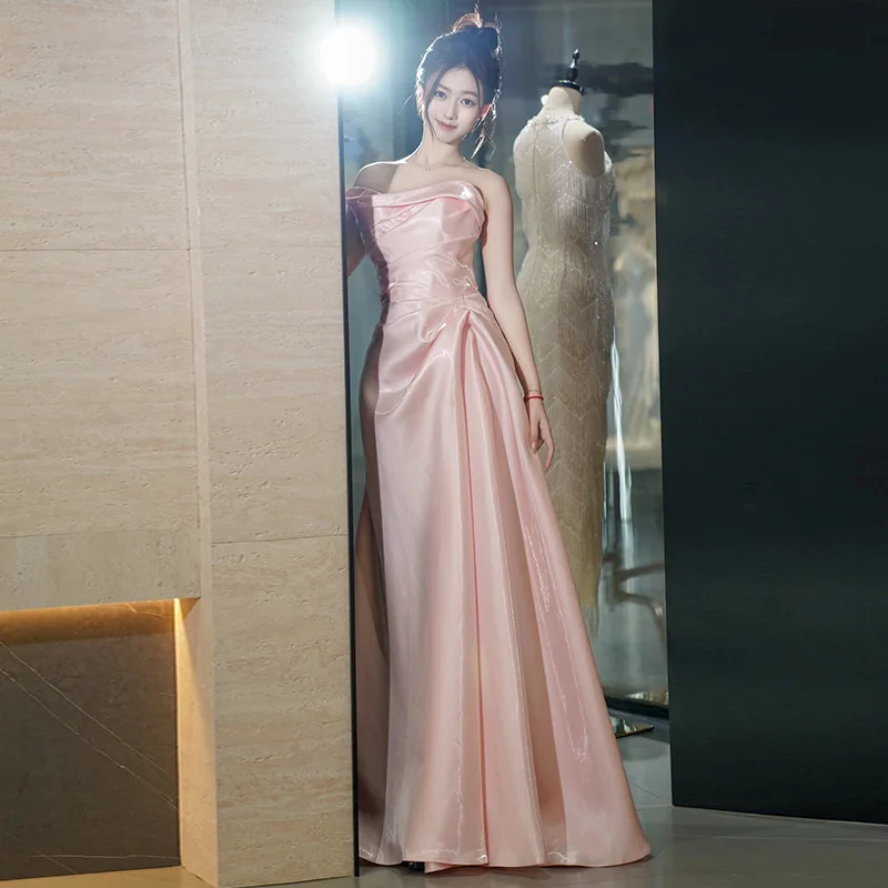 Runaway Princess Abendkleid für Damen2025Neues High-End-Braut-Verlobungskleid aus Satin, französisches trägerloses Toastkleid