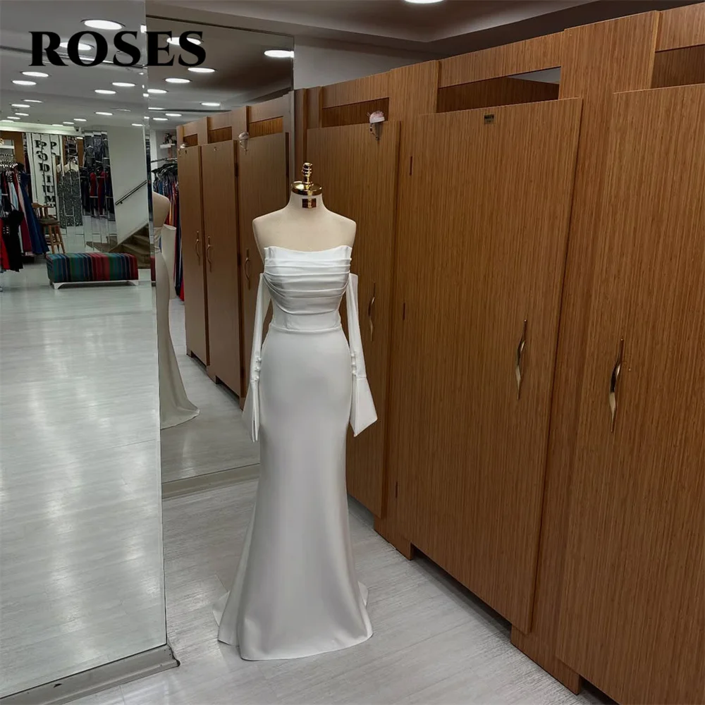 

ROSES White Elegant Stain Prom Dress Mermaid Sexy Formal Gown Off the Shoulder Evening Party Dress for Woman 프롬 드레스 Customized