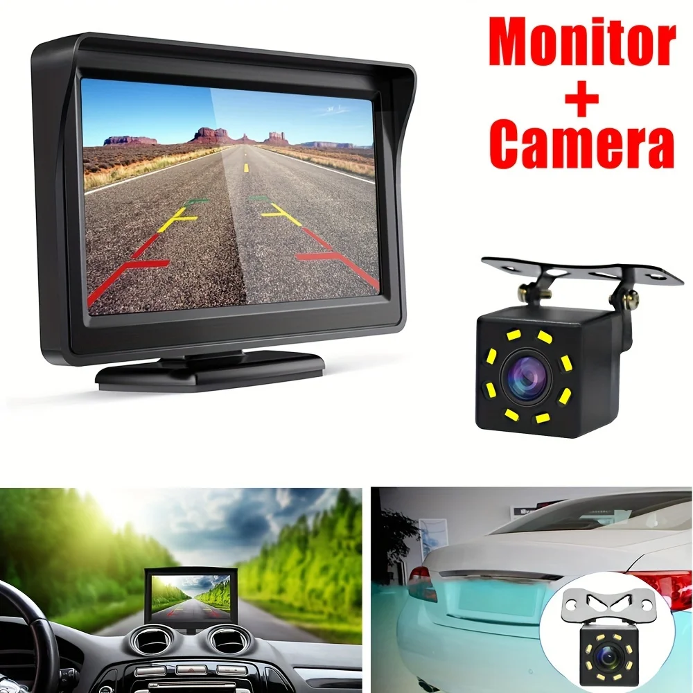 Car Rear View Backup Camera Kit 4.3 Inch Monitor With Reverse Camera LED Night Vision Parking Assistant For Car Pickup