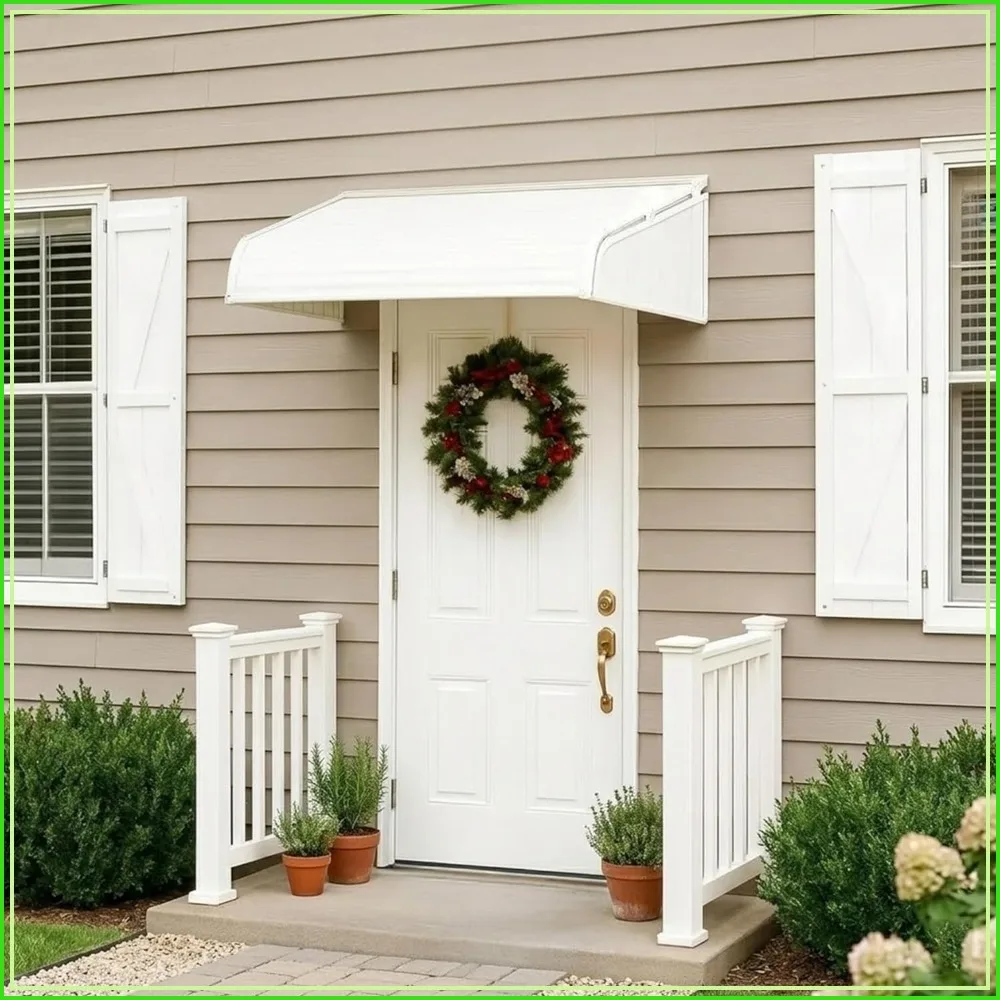 

48" Window Awning with 2 Side Wings, Aluminum Frame & PVC Panels, Rain Snow UV Protection, Door Canopy