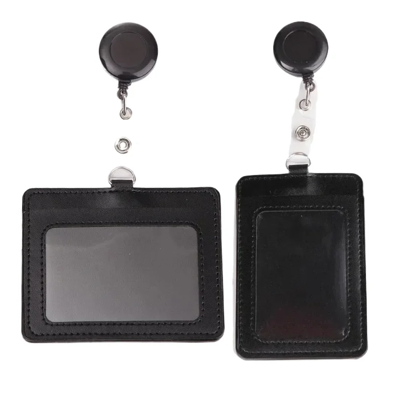 Fashion PU Leather Card Holders Set Women Men Student Retractable Badge Reel ID Card Holder Cover Case Nurse Badge Holder