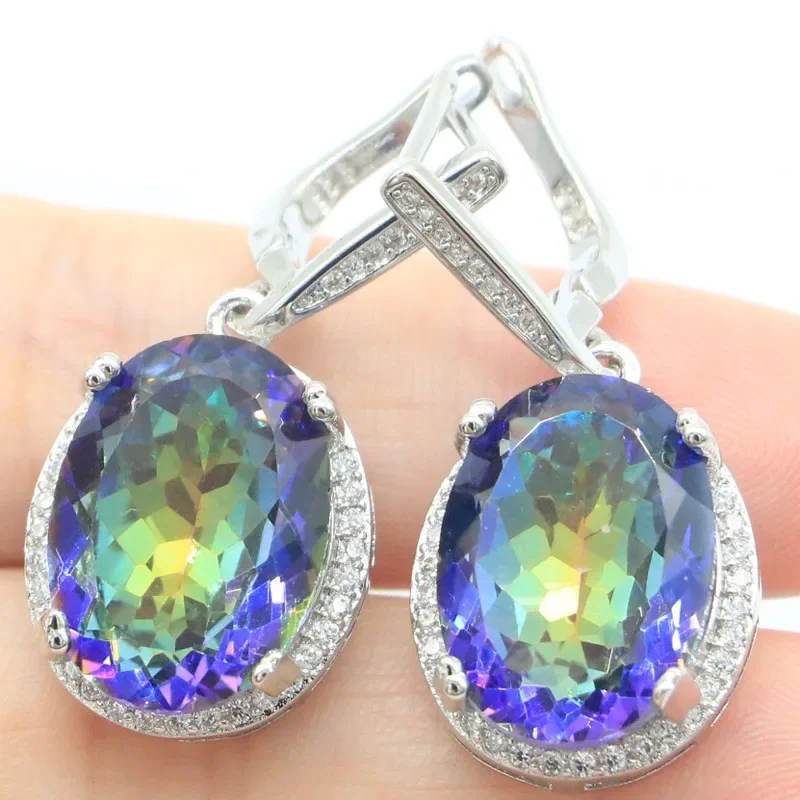 10g Customized 925 SOLID STERLING SILVER Earrings Fire Rainbow Mystic Topaz Green Emerald Red Ruby Blue Sapphire CZ