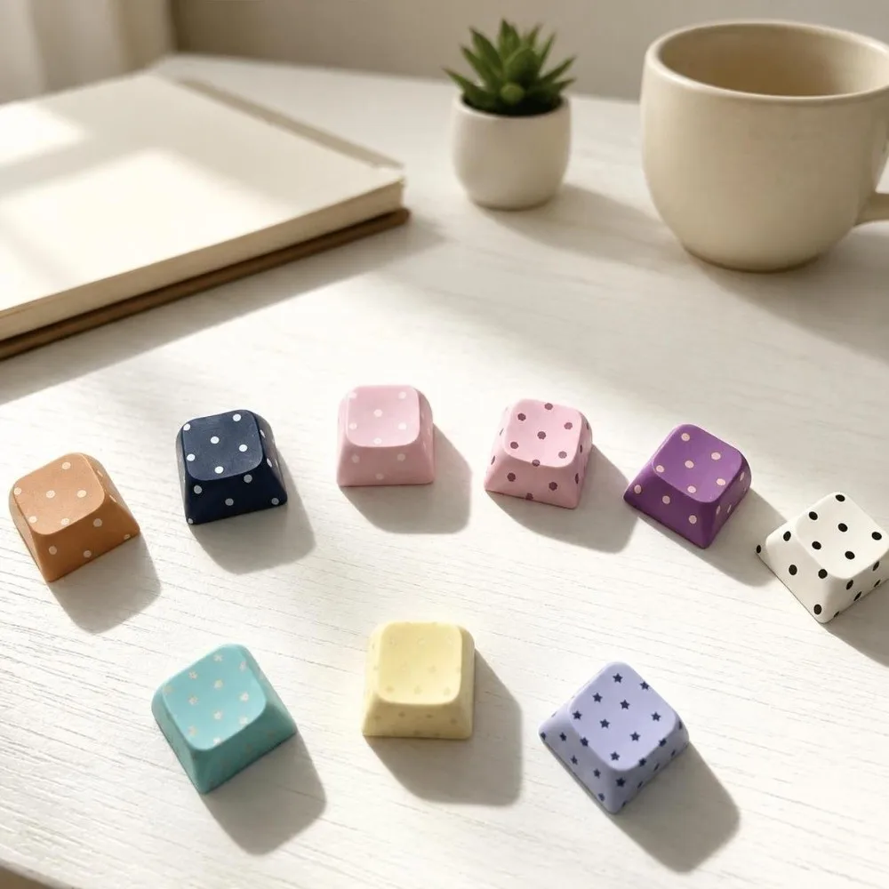 5 Pcs Handmade Craft Polka Dot Keycaps Push Button Switch Stress Relief Function Switch Tester Keychain Key Ring Style - view 4