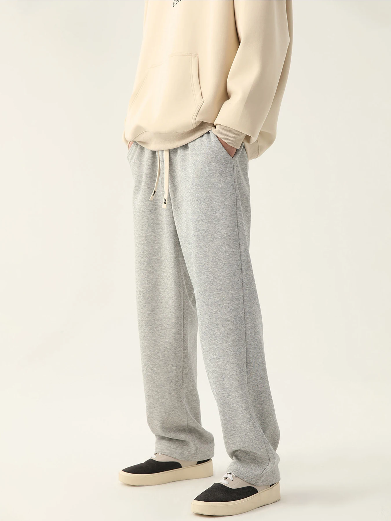 بنطال رياضي كاجوال للرجال: أنماط باللونين الأسود والرمادي، فضفاض مع رباط، قماش ناعم للارتداء اليومي والترفيهي #1