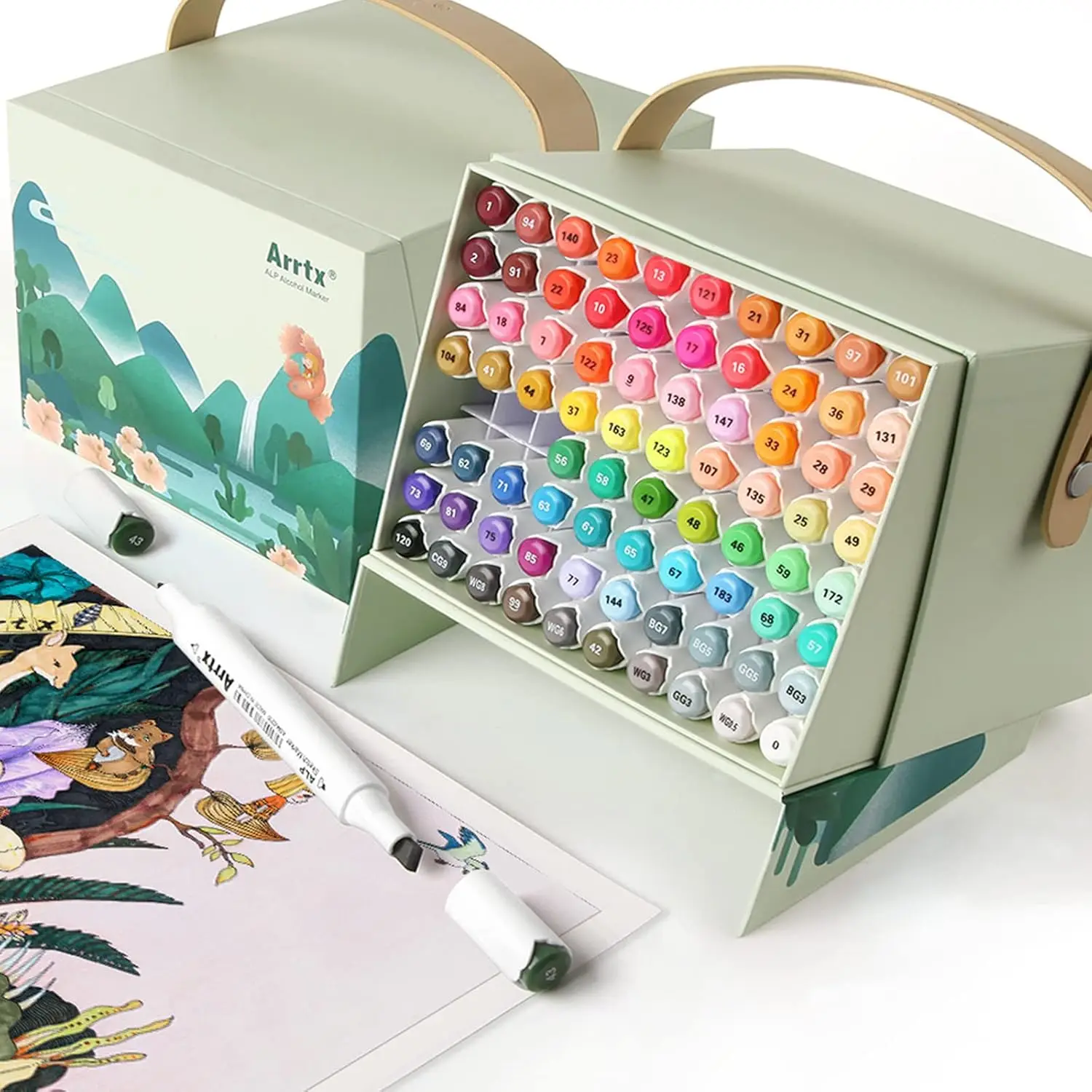 Arrtx Alcohol Marker 66 pastelkleuren, beitelpunt en fijne punt Professionele kunststiften voor volwassen kunstenaars Kleuren Schetsen ALP Set