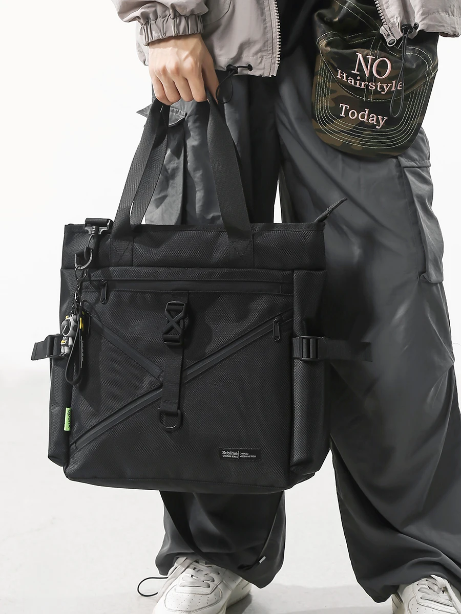 Large Capacity Crossbody Bag for Men Student Tutoring Class Bag Street Style Single Shoulder Sling Bag Handheld Bag