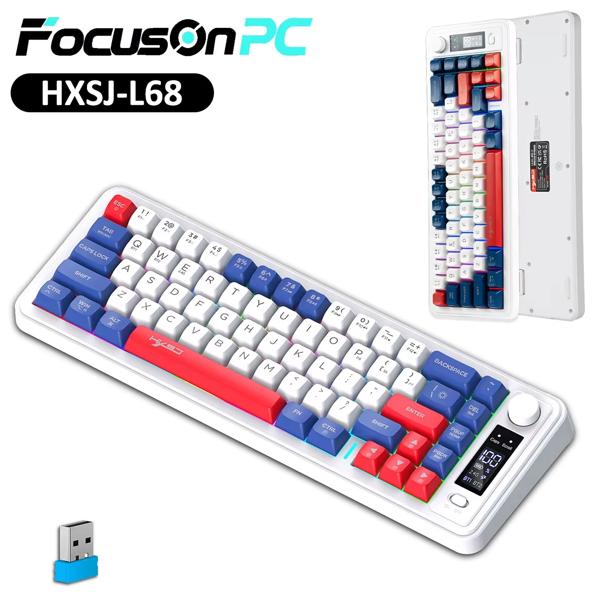 3‑Mode Wireless Membrane Keyboard, BT1/BT2+2.4G Hot‑swap RGB Gaming Keyboard with Display Screen & Knob for PC Laptop Gamers