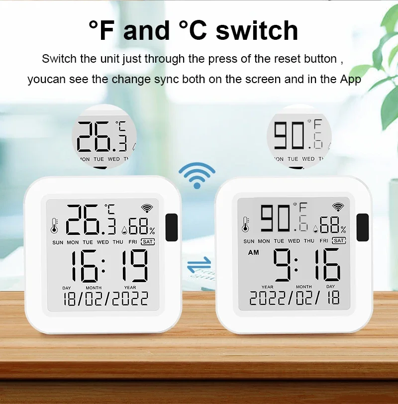 Imagem -04 - Tuya Inteligente Wifi Sensor de Temperatura e Umidade Alimentação Usb com Tela Lcd Vida Inteligente Suporte Alexa e Google Assistente