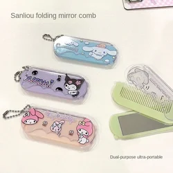 Wholesale Sanrio hello kitty mirror cute cartoon kawaii makeup mirror small mirror portable foldable mini comb kuromi keychain