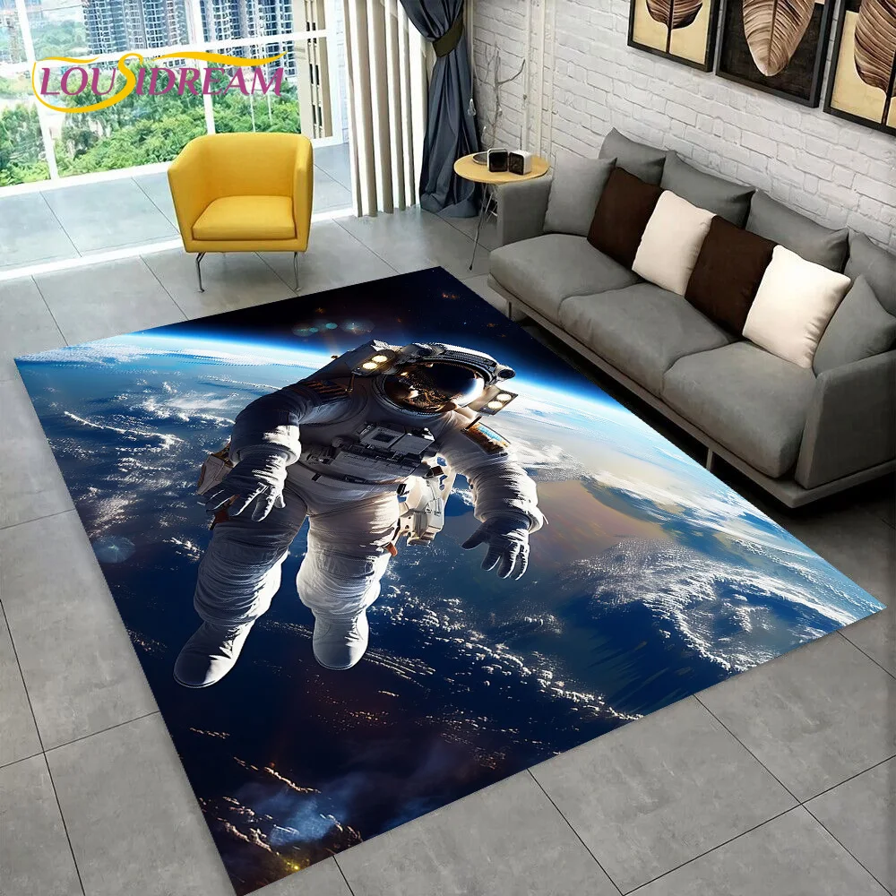 Astronaut Dream Universe Spaceman 3D Outer Space Cartoon Rug Carpet for Living Room Bedroom Decor,Non-slip for Sofa Doormat Kids