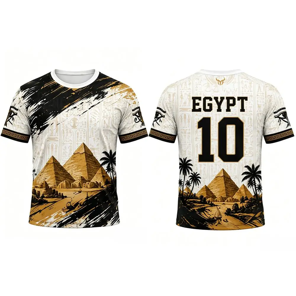 Vintage Ancient Egypt Pyramid Hieroglyph Printed T-shirt Outdoor Sports Breathable Quick Dry Football Jersey Unisex Casual Top