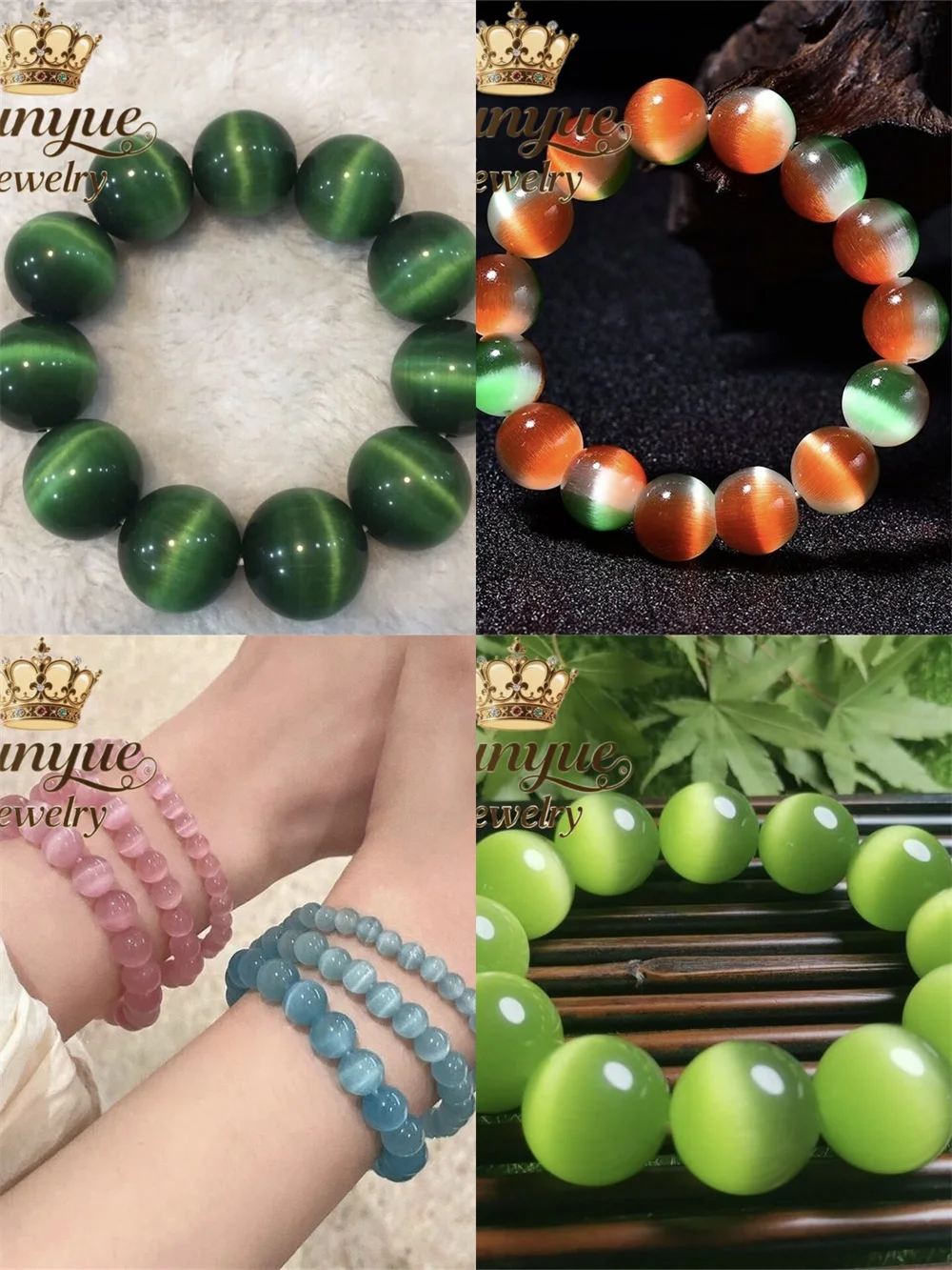 Natural Cat's Eye Stone Beaded Bracelet Round Bead Chain Unisex Fashion Daily Fine Jewelry Elastic Rope Bracelet Ornament Gift