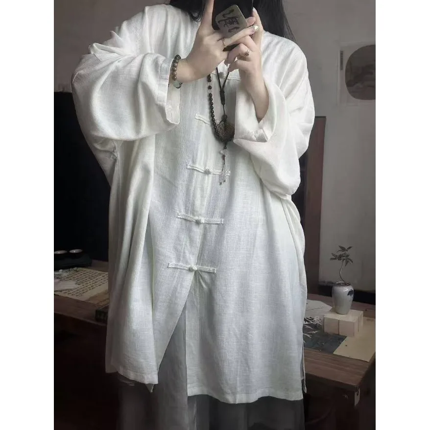 

plus Size Women's irt New 2026 Spring Cotton Linen Button up Artistic Commute Sle Long Sve Deformable Outerwear