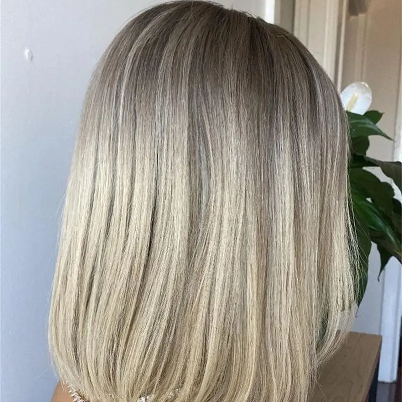 Parrucca anteriore in pizzo HD con capelli umani al 100% Ombre biondo cenere Parrucca brasiliana con linea sottile naturale Parrucca prepizzicata con densità del 180%