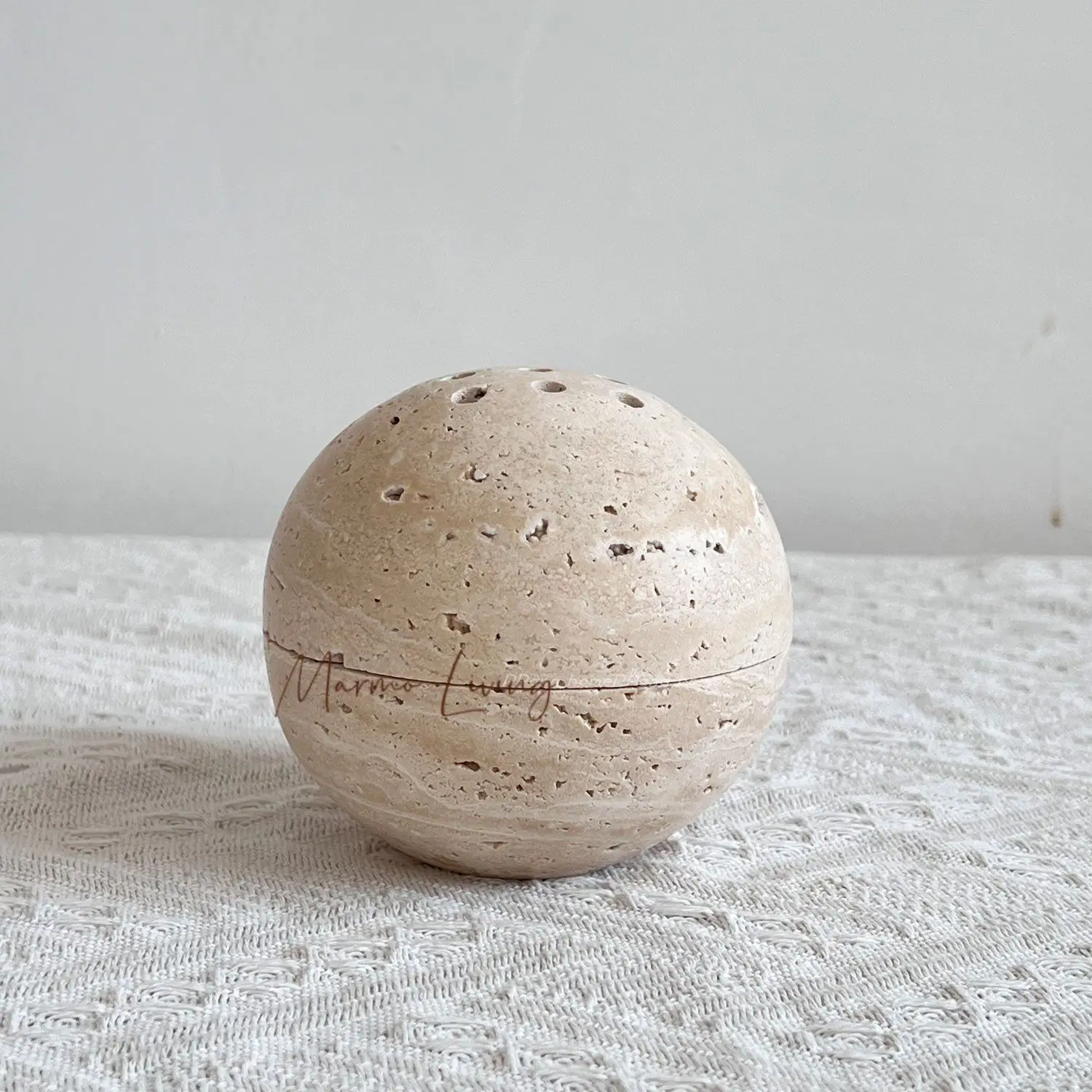 

Natural Beige Travertine Marble Stone 9 Holes Sphere Incense Burner Arabian Mubkhar Wood Plate Container Tabletop Incense Holder