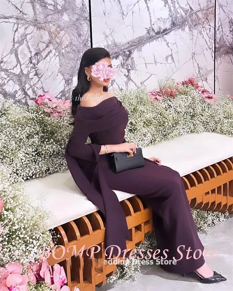 BOMP Abiti da ballo arabi vintage maniche lunghe con spalle scoperte Abiti da sera lunghi fino al pavimento Abiti da festa eleganti personalizzati