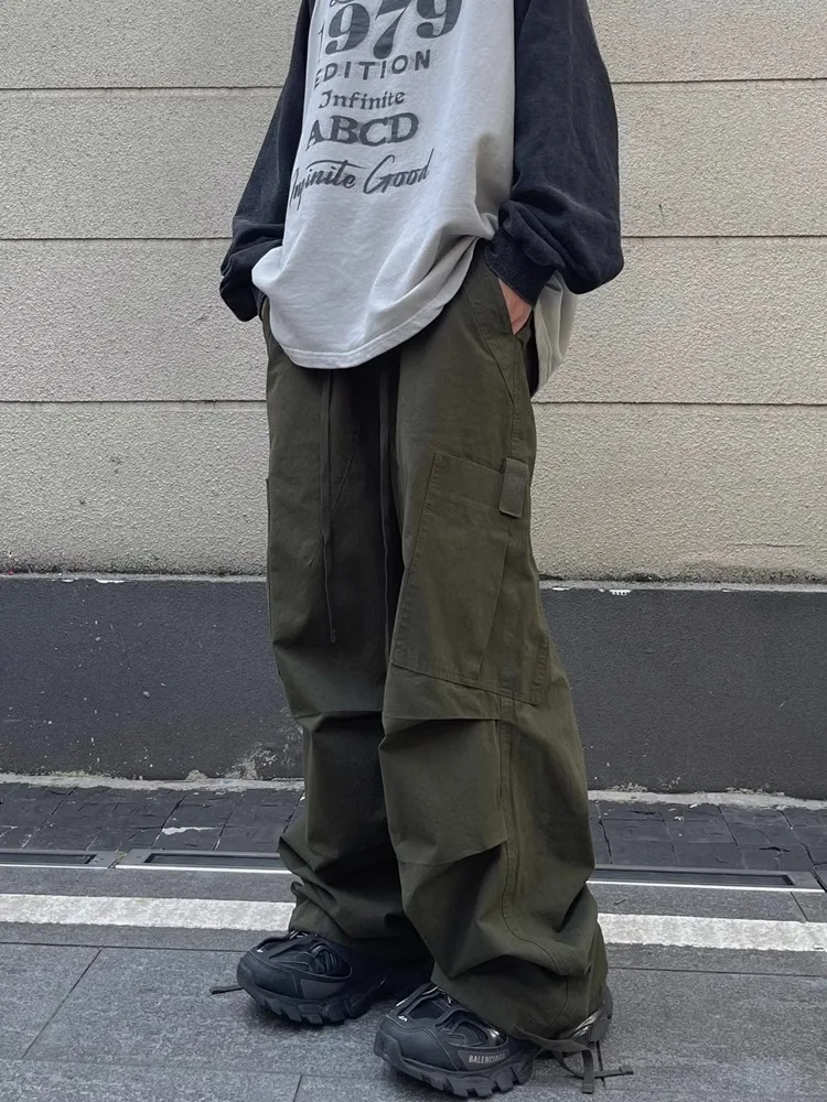 

Винтажные рабочие брюки для мужчин, модные брендовые брюки больших размеров, прямые брюки на весну и осень, широкие повседневные длинные брюки из полиэфирного волокна