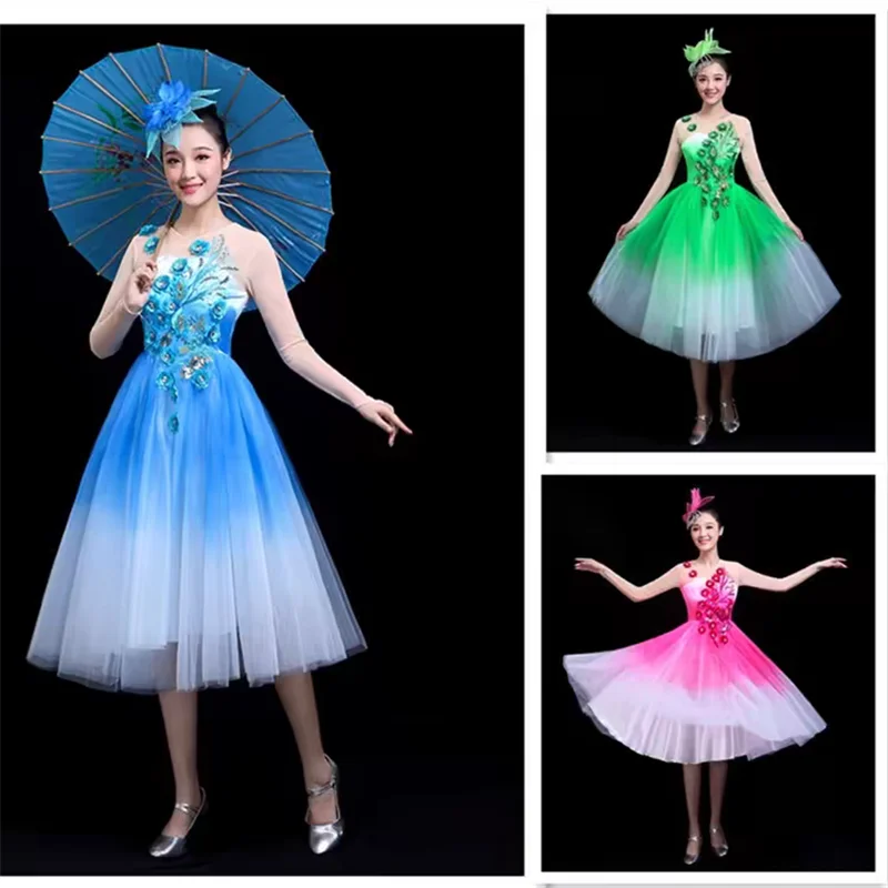 Adult Children Ballet Long Tutu Dress Modern Dance Women Performance Clothes Ballet Skirt Practicing Clothes Fluffy Skirt