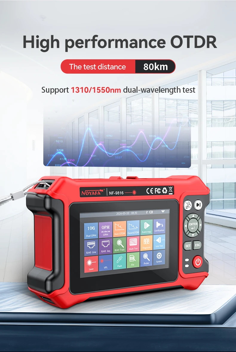 NF-9816 OTDR1310/1550nm Glasfaser 10G Dual OPM Multi-in-1 Optisches Zeitbereichsreflektometer mit OPM OLS VFL Map 6 Verkauft – Detail 4
