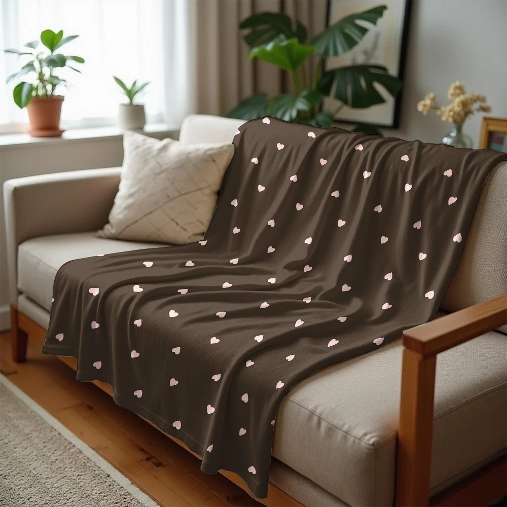 Tan Background Light Blush Heart Ultra Soft Sherpa Fleece Blanket Fluffy Warm Halloween Cozy Throw for Sofa Couch All season