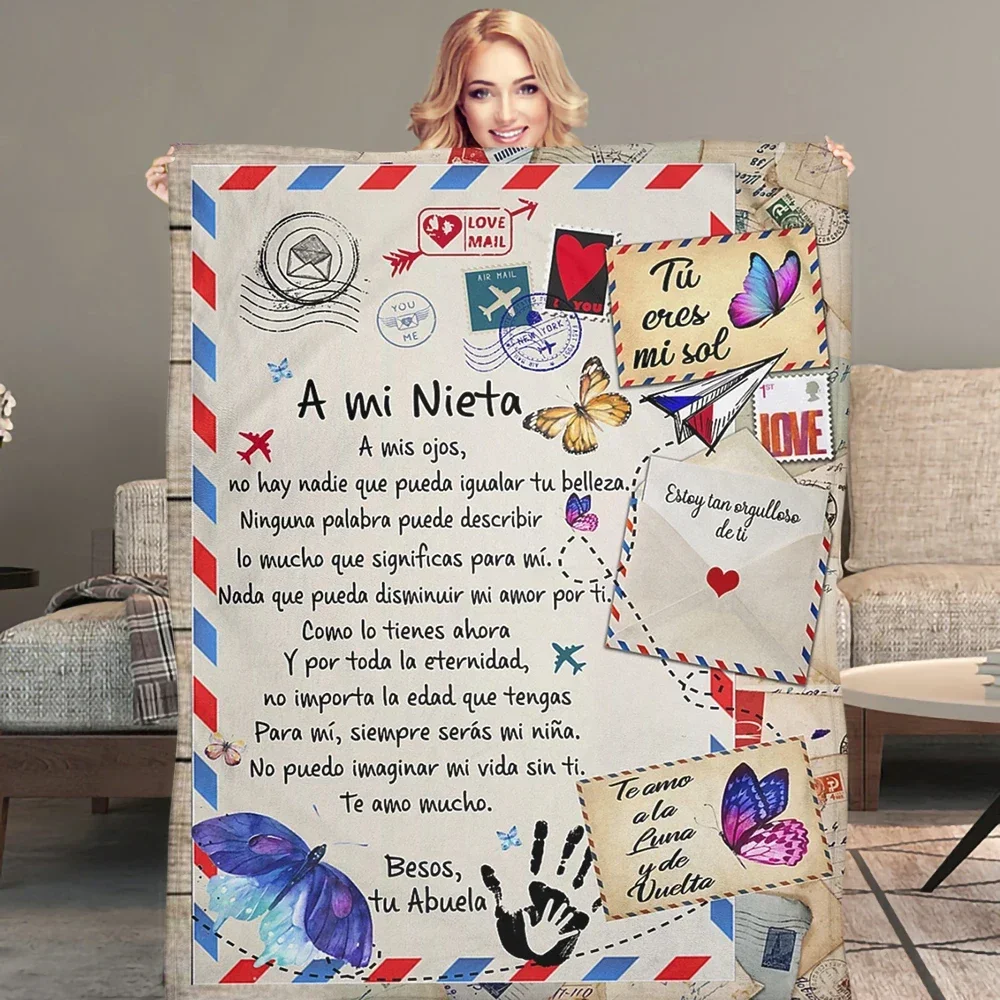 

A Mi Nieta/Nieto Air Mail Print Thin Fleece Blanket Loving Gift for Granddaughter/Grandson Sofa Nap Soft Warm Blankets