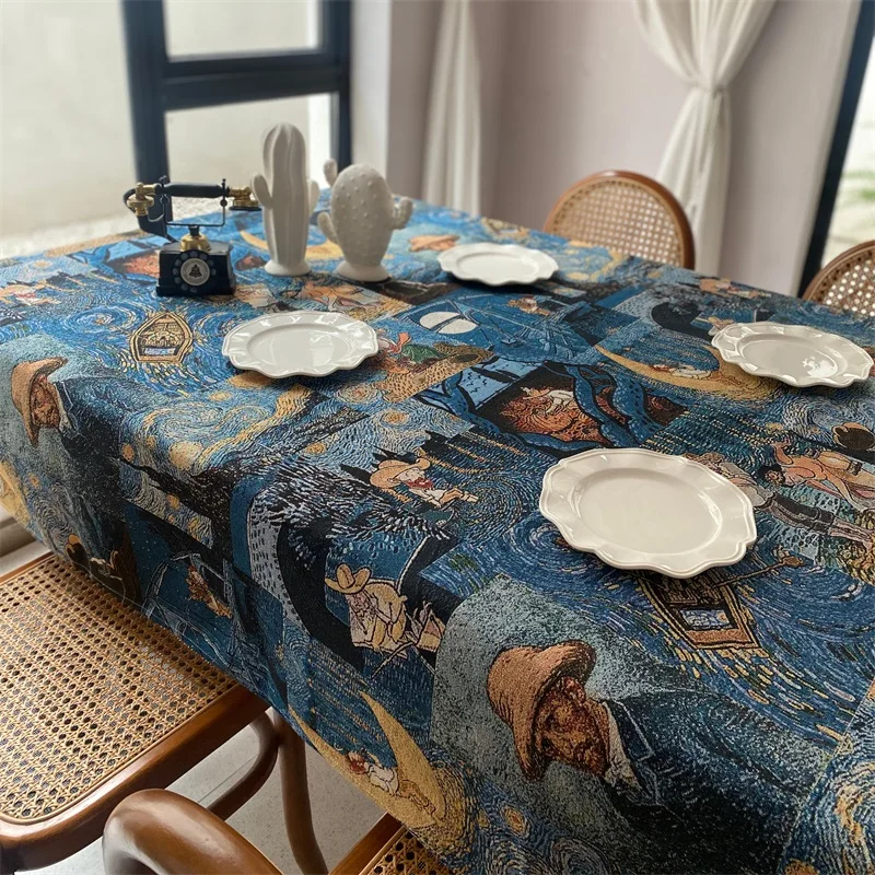 

Van Gogh 2025 blue Van Gogh oil painting style tablecloth decorative cover cloth tablecloth flag long towel table cloth