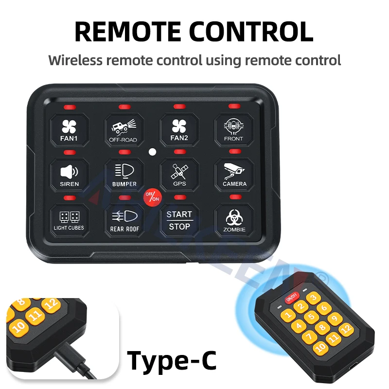 RGB 12 Gang Switch Panel Multifunction Strobe ON-Off Circuit Control Relay LED Switch Box for Golf Cart Truck RV Offroad Marine