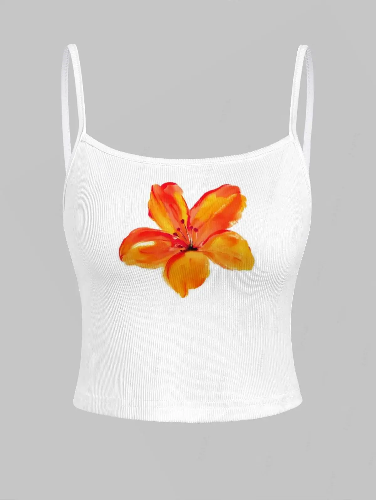 

ZAFUL Women's Casual Fashion Floral Printed Ribbed Knit Spaghetti Strap Cami Short Tank Top