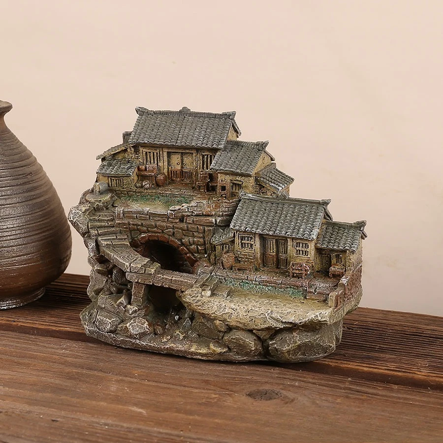 

LH retro nostalgic house potted plant bonsai decorative ornament desktop resin crafts