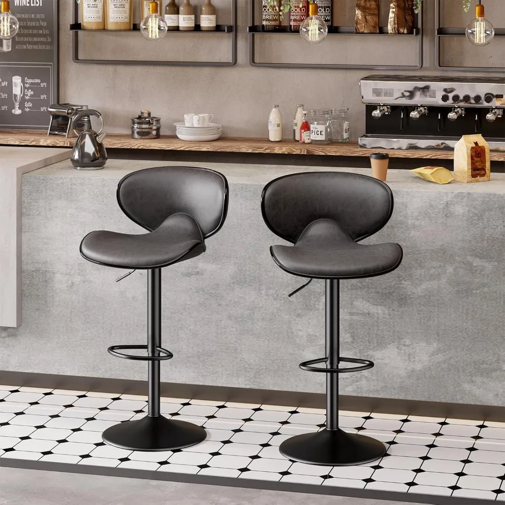 Set of 4 Faux Leather Swivel Bar Stools with Backrest and Adjustable Height for Kitchen Counter