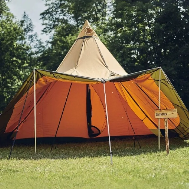 Wood Language Outdoor Shelter Camping Thickened Canvas Flying Tent Camping Pyramid Indian Tent BBQ Rainproof