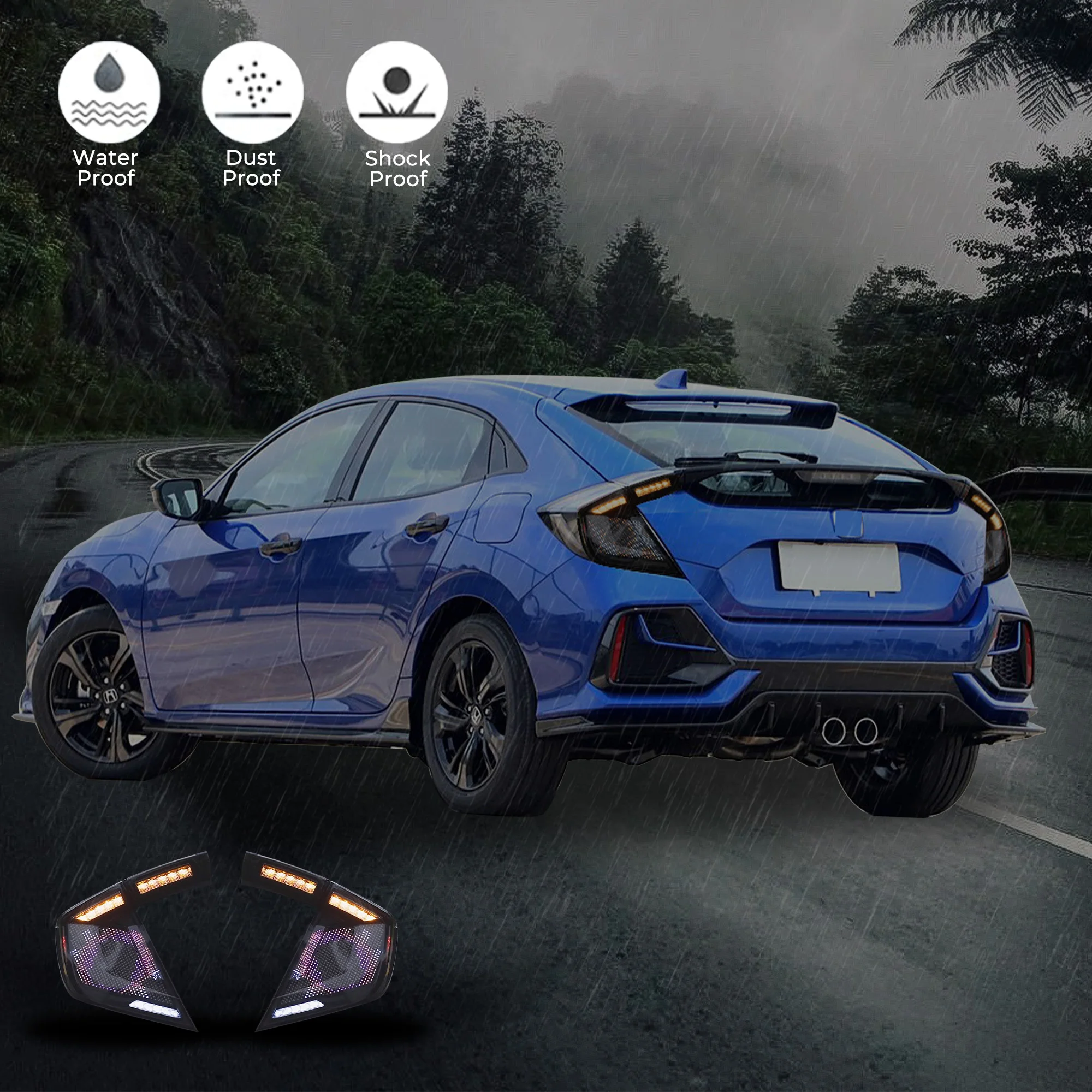 

DK Motion LED Tail Lamp For Honda Civic Hatchback 2016-2020 Digital Taillight Assemn