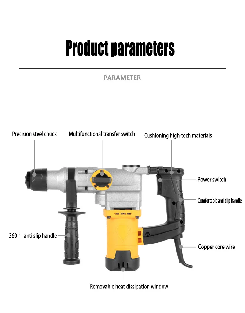 Martello rotante senza fili Avvitatore a percussione Batteria Utensile elettrico Kit trapano Martello rotante elettrico