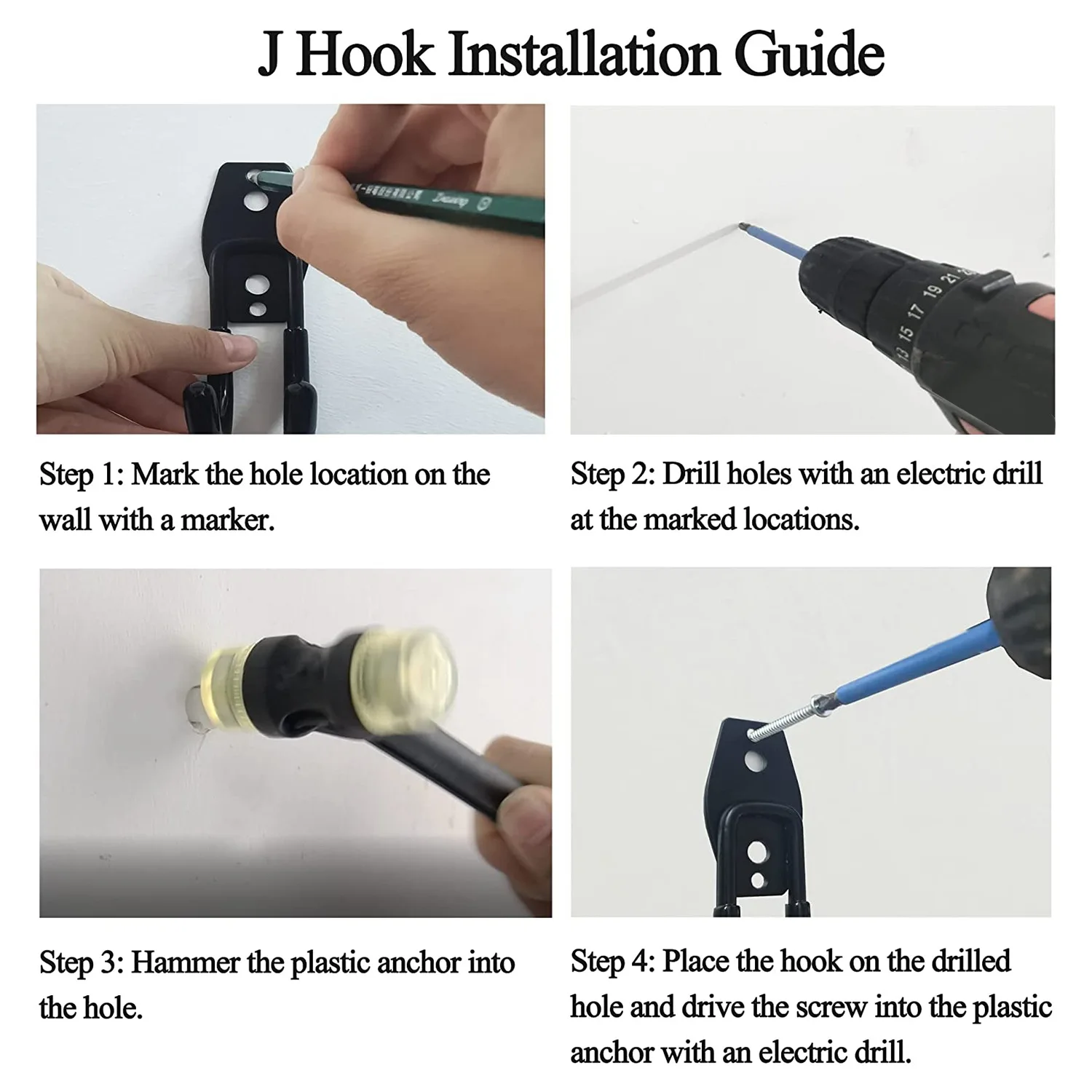 プロモーション!ヘビーデューティウォールマウントガレージフック金属ガレージフック滑り止めコーティングJフック付き