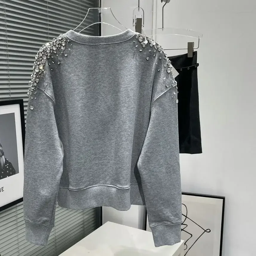 Women's Luxury Brand Custom Diamond Casual Pullover Original Design Cotton Crewneck Pullover Famous High Quality Sweatshirt