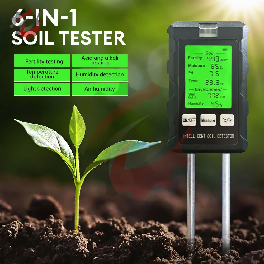 Solo ph Medidor Tester em ph Umidade Temperatura Luz Solar Intensidade Medidor de Fertilidade Análise de Medição Plantação de Jardim