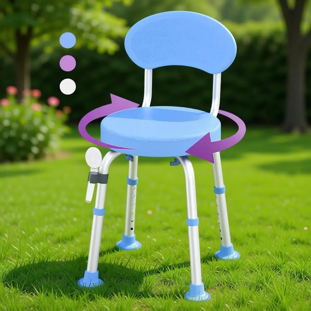 

Height-Adjustable 360° Rotating Shower Seat with Backrest for Elderly and Disabled, Non-Slip Blue Bench for Senior Bathroom Use