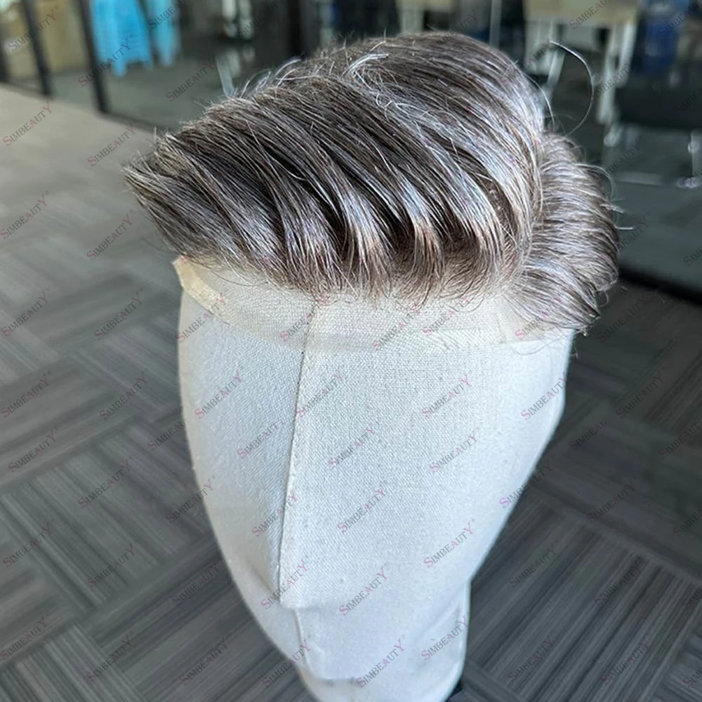 

Мужские парики из натуральных волос 1B65 1B80 серого цвета с швейцарской HD-сеткой, незаметные, с естественной линией роста волос, имитирующие кожу головы