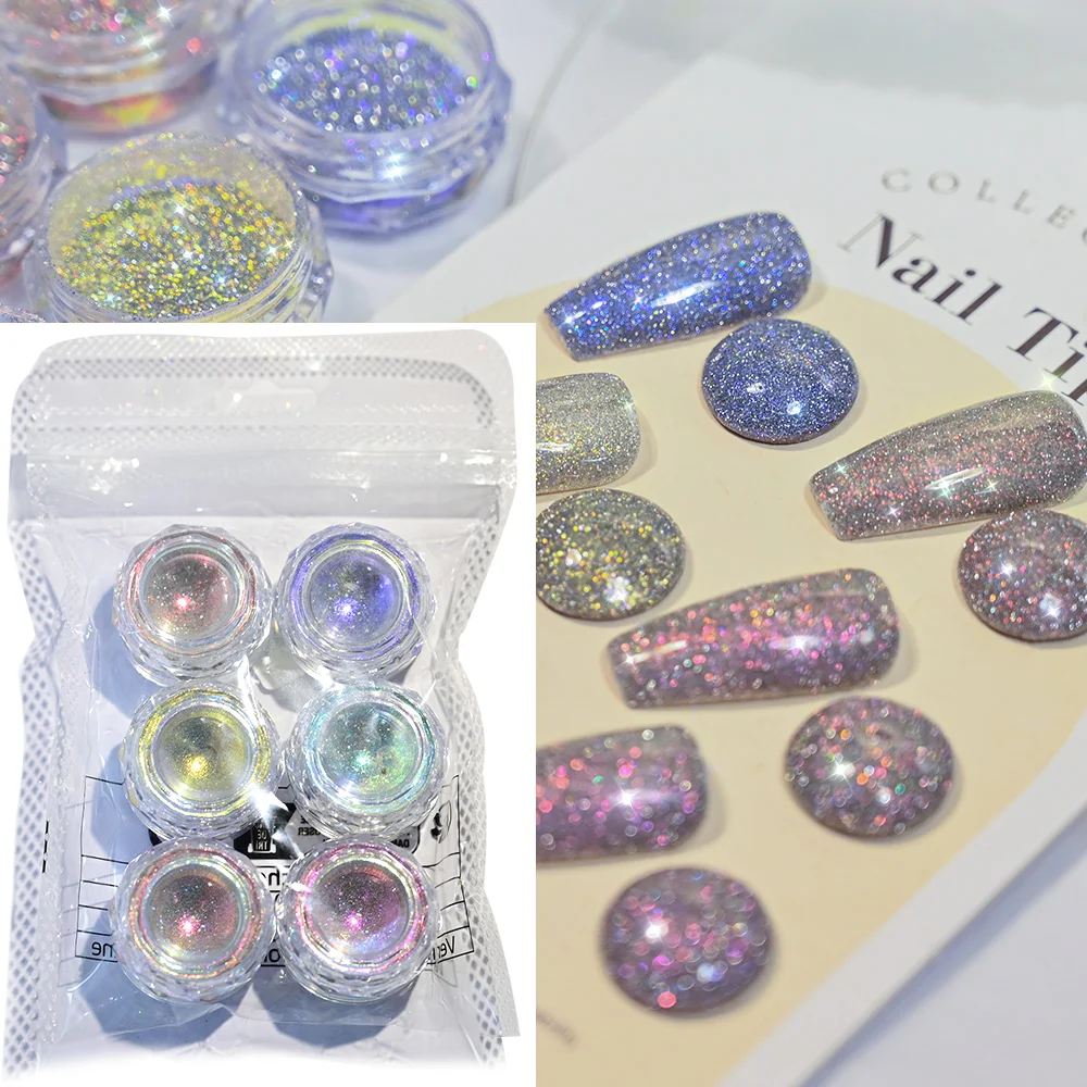 

1 банка Aurora Sparkly Crushed Diamond для ногтей, сетка 0,3 г, светоотражающий голографический хромированный пигмент, переливающийся маникюр, протирка пыли