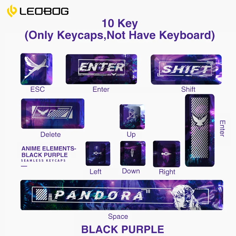 LEOBOG 10Keys PBT Theme Anime Keycaps Replacement for Mecha / Pandora / Cute / Minimalist Mechanical Keyboard Accessories Keycap