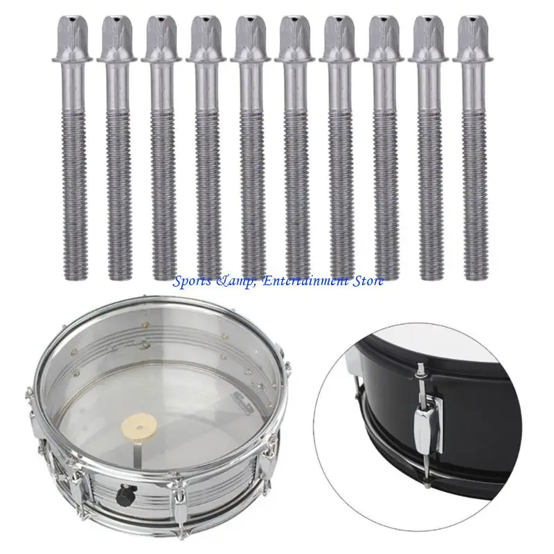G7NF 10Pcs Drum Tension Rods Screws Long Metal Drum Tight Screws Replacement Drum Blot for Drum Hardware Mount Parts
