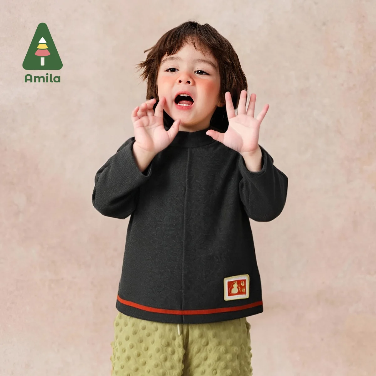 Amila Baby T-Shirt 2024 New Winter Boys And Girls Half Turtleneck Warm And Skin-Friendly Soft And Warm Children's Long Sleeves