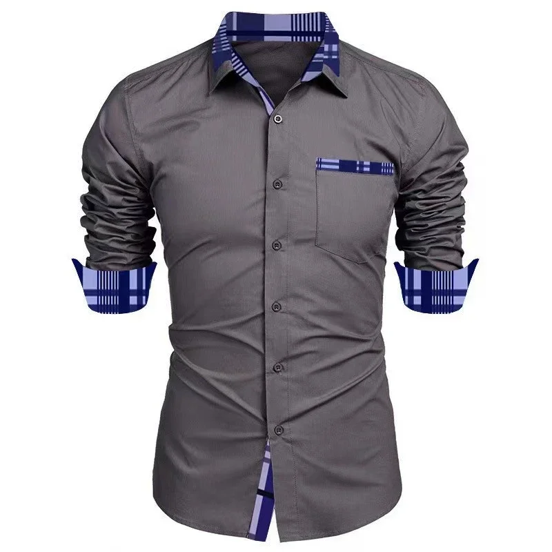 Men's casual long-sleeved shirt business travel Men design simple, fashionable solid color shirt, large size XS-6XL fast deliver