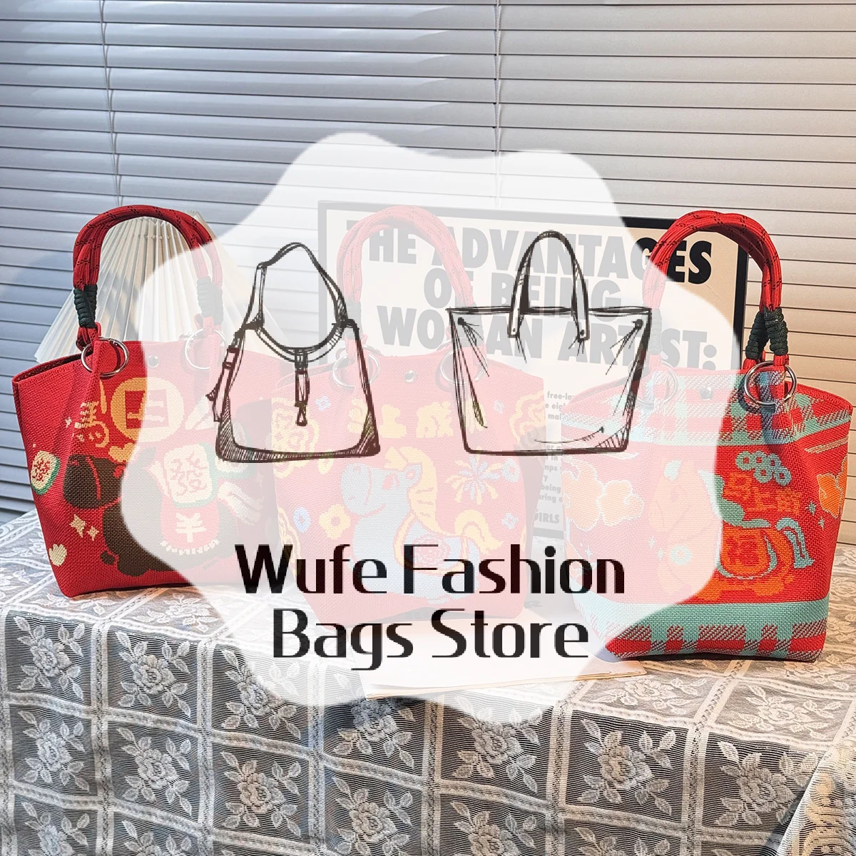 

2026 Horse Year Cartoon Mascot Pony Knitted Bucket Bag For Women Fashion Large Capacity Portable Handbag New Year Gift Bag