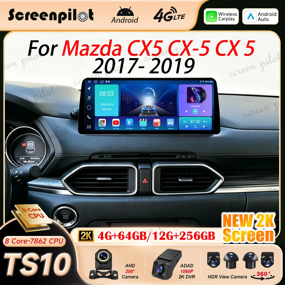 12.3'' Android 16 For Mazda CX5 CX-5 CX 5 2017 2018 2019 Stereo Head Unit Car Radio Stereo 2K QLED Multimedia GPS Navigation 5G