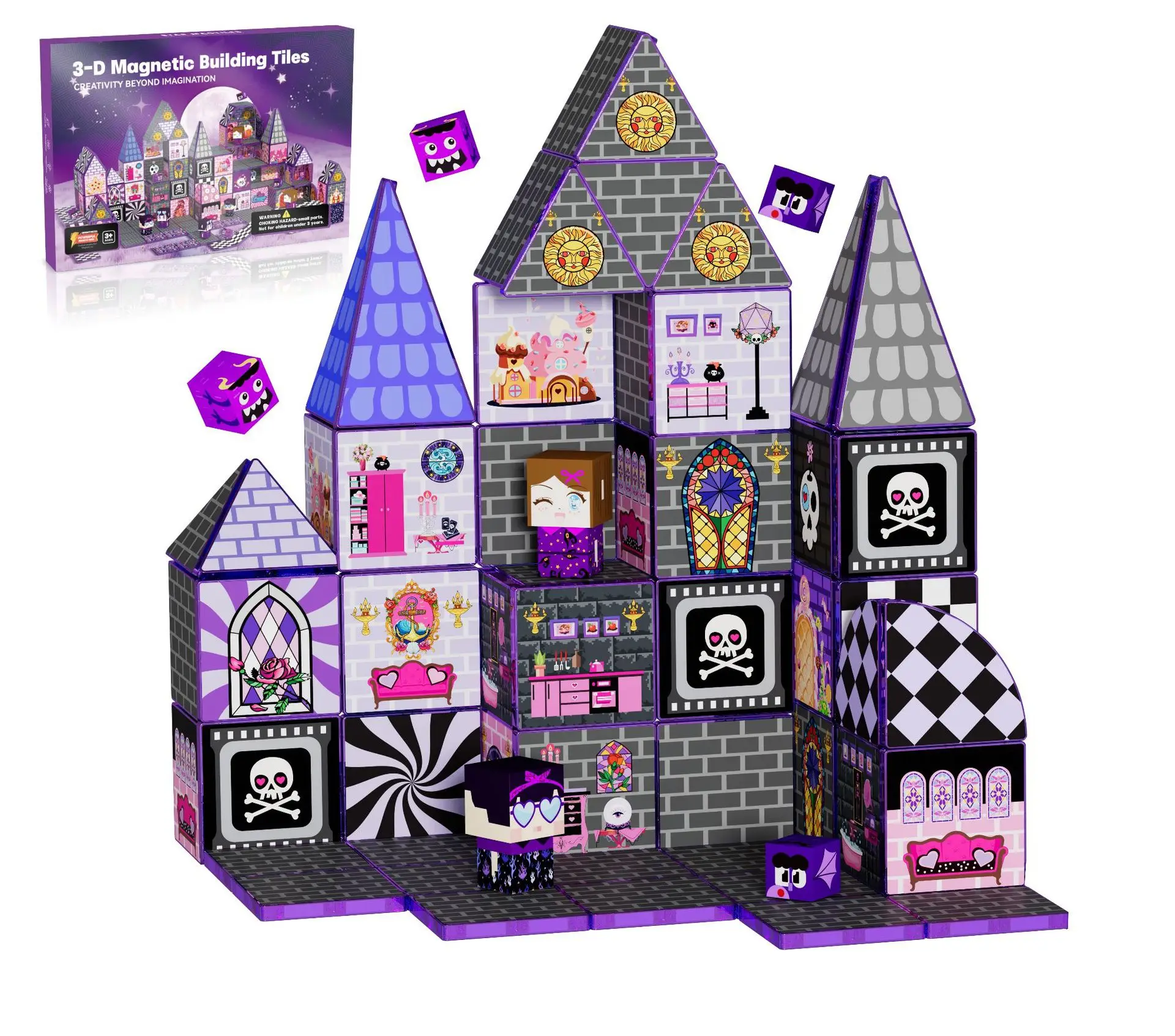 บล็อกแม่เหล็ก ตัวต่อบ้านตุ๊กตา ของเล่นตัวต่อแม่เหล็กสำหรับเด็ก ของเล่น STEM แม่เหล็ก ของขวัญวันเกิดสำหรับเด็กอายุ 3 ปีขึ้นไป ปราสาทผีสิง