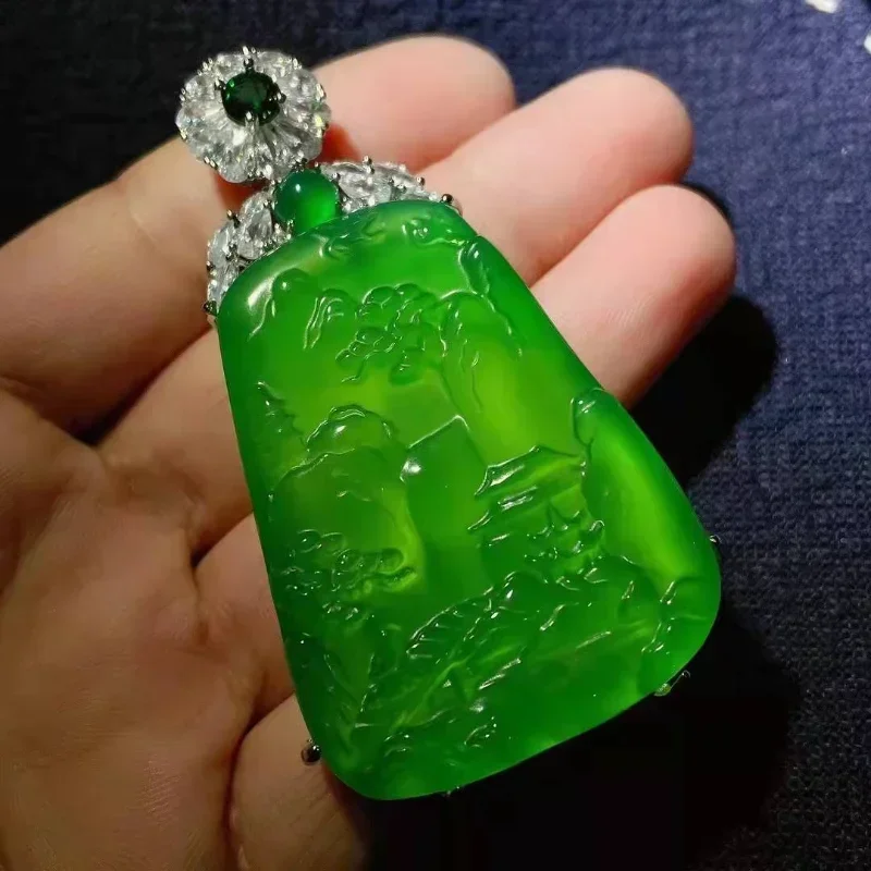

Natural Emerald Landscape Brand Pendant Sweater Chain Large Jade Pendant Chalcedony Agate Landscape Brand