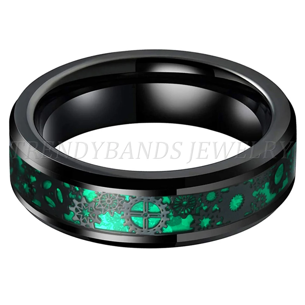 6 mm schwarzer Herren- und Damen-Wolframkarbid-Ring, Ehering-Ausrüstung und grünes Opal-Inlay, bequeme Passform – Detail 1