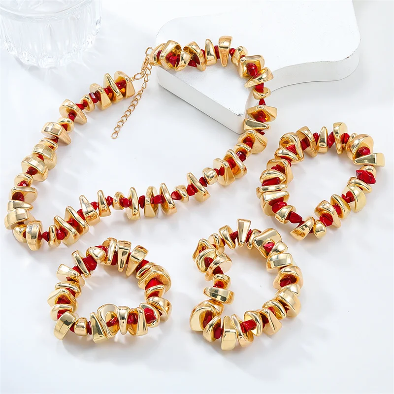 ZAA Irregular Acrylic Stone Splicing Elastic Necklace for Women Vintage Statement Jewelry Gifts